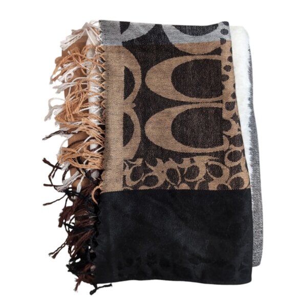 Coach Monogram Patchwork Boho Pashmina Preppy Large Fringe Scarf - Picture 3 of 9